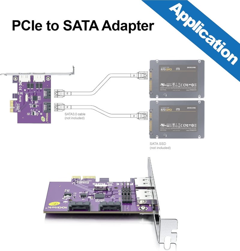 ipolex 2 Port eSATA3.0 or 2 Port SATA3.0 Non-Raid Controller Card, X1, with 2 SATA Cable, Support SSD and HDD - Image 5